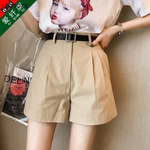 Womens Pants 2021 New Summer Black High Waist Wide Legs Loose And Thin Casual A-line Five-point Suit Shorts Female