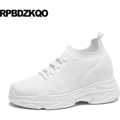 Cheap shoes china trainers white height increasing women fur breathable platform elevator summer creepers muffin mesh sneakers
