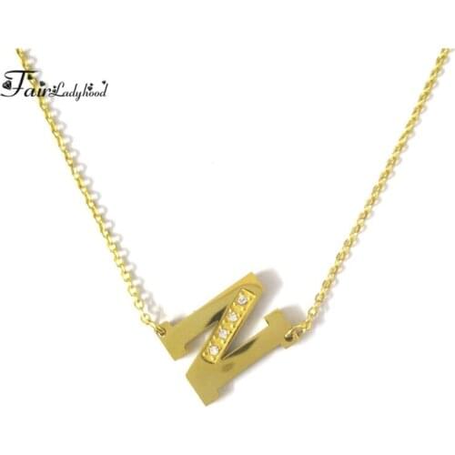 Fairladyhood 2018 Stainless Steel Letter Gold Necklace Letter N Necklaces Pendant For Women Girls Best Birthday Gift