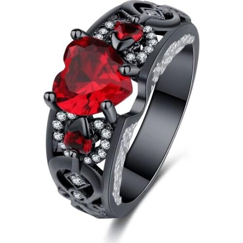 Gold Black Heart Shaped Zircon Wedding Ring for Women Full Micro-inlaid Simulation Jewelry Engagement Love Ring Gift