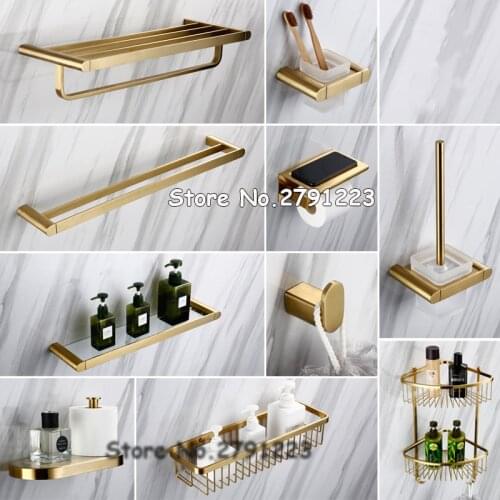 Gold Bathroom Hardware Set Bathrom Shower Shelf Wall Mounted Corner Shelf Organizer 304 Stainless Steel Brushed