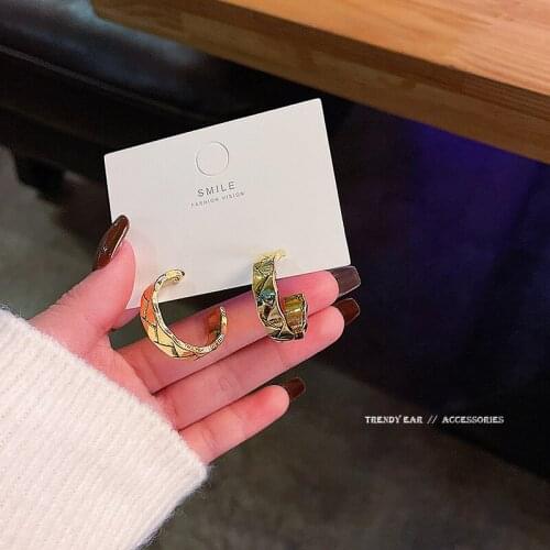 1 Pair Sterling Silver Needle Korean Style New Diamond Plaid Round Earrings for Women BANYUAN Fashion Ear Studs