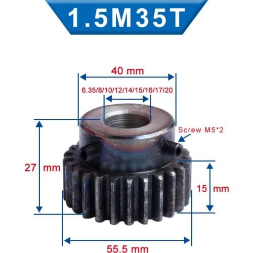 1 Piece 1.5M35T Spur Gear Bore 6/6.35/8/10 /12/14/15/16/17/20 mm pinion gear Low Carbon Steel High Quality gear wheel for motor