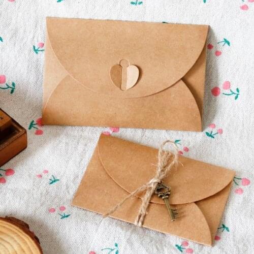 10pcs Love Button Envelope Retro Vintage Kraft Paper Envelopes DIY Greeting Card Bag Wedding Party Gift Envelope Card Box