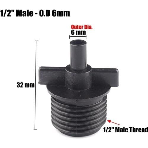 100pcs 1/2 Inch Thread to 6mm Plat Nozzle Connector Garden Irrigation Thread Sprinkler Connector Horticultural Drip System Part