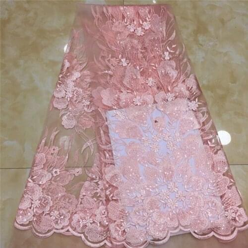 2020 pink Latest African Lace Fabric High Quality French Net Embroidery Blue Sequins Tulle Lace Fabric For Nigerian Party Dress