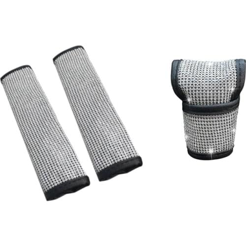 2x Seat Belt Shoulder Pads, Luster Crystal Car Seatbelt Covers & 1x Auto Shift Gear Cover