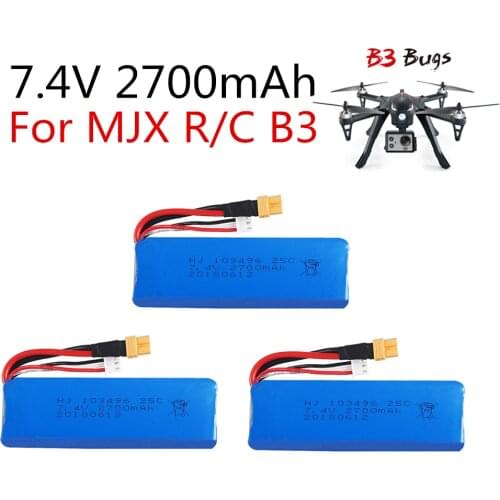 3PC 7.4V 2700mAh upgrade Battery for mjx B3 Bugs 3 Force1 F100 Contixo F17 RC quadcopter drone spare parts RC Parts