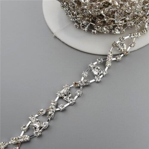 30cm Bending Tape-shape Rhinestone Crystal Chain Bling Diamante Ribbon Metal Chain Necklace Wedding Dress Clothing Accessories