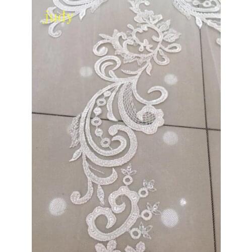5yards White embroidery lace sequined beads fashionable European and American style fabric used for wedding dress design