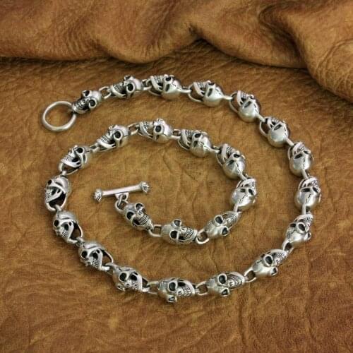 925 Sterling Silver Huge Skull Necklace Mens Biker Rock Punk Chain TA264N