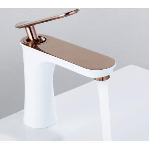White & Rose Gold/Chrome Bathroom Basin Faucets Soild Brass Hot & Cold Sink Mixer Crane Vessel Tap Single Handle Deck Mounted