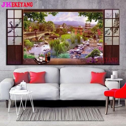 Large 5D Diy diamond painting River scenery outside the window Diamond Mosaic Rhinestone Embroidery cross stitch Y4562