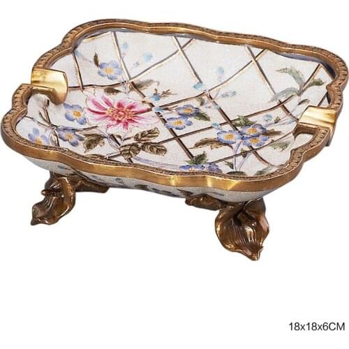CIGARLOONG cigar ashtray European-style ceramic enamel ashtray flower pattern copper carving CE-4319