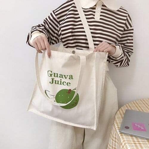 Women Canvas Shopping Bag Guava Print Female Cotton Cloth Shoulder Bag Eco Handbag Books Tote Fruit Grocery Shopper Bags