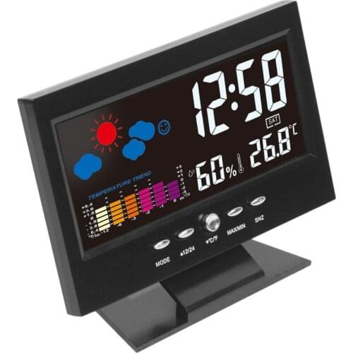 Electronic Digital LCD Desk Clock Temperature Humidity Monitor Clock Thermometer Hygrometer Weather Forecast Table Clock