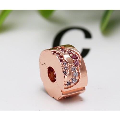New Original 925 Sterling Silver Beads Pink Rose Folding Fan Clip Charm Stopper Fit Pandora Bracelets Women DIY Jewelry Dropship