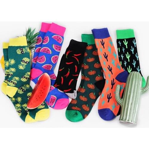 Peonfly Cotton Colorful Men Funny Food Pineapple Pumpkin Cactus Harajuku Happy Socks for Christmas Gift