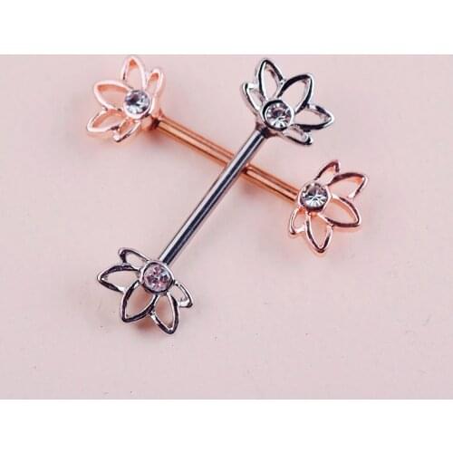 2PCS/1PCS Nipple Ring Piercing 14G (1.6mm) 316L Surgical Steel Bow Flower Nipple Ring Barbells Piercing Jewelry