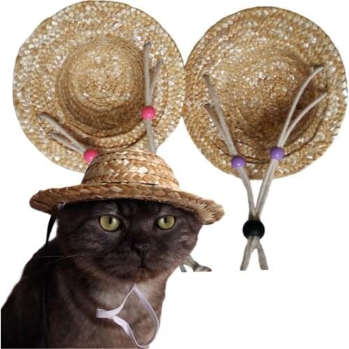 Fashionable Pet Woven Straw Hat For Cat Sun Hat Sombrero For Small Dogs And Cats Beach Party Straw Costume Accessories Act Cute