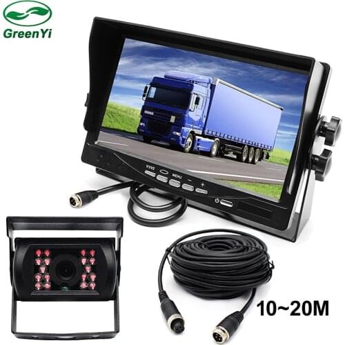 GreenYi DC12~24V Car Truck Bus 7 Inch LCD Auto Parking Monitor With Bracket Aviation joint 2 Video Input + Rear View Camera