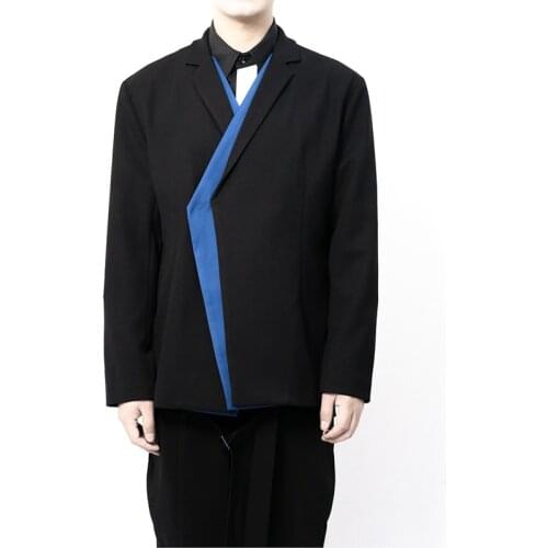 Mens suit suit original minimalist blue stitching double row