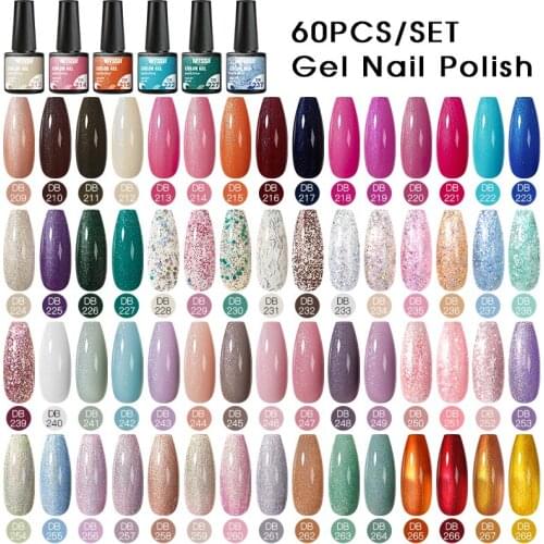 Glitter Gel Nail Polish Kit 40/60pcs/set All For Manicure Nails Art Design Color Gel Lacquer Soak Off Semi Permanent UV Gel Set