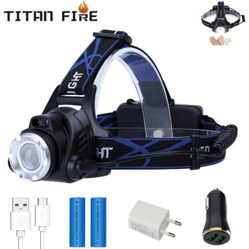 T20 Dropshipping LED Headlamp USB Rechargeable IR Motion Sensor Headlight Front Light Control Waterproof Fishing Camping