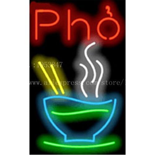 Pho NEON SIGN Noodle soup FOOD Real GLASS Tube Beer PUB Restaurant Signboard display Decorate Shop Home Decor Light Signs 17*14"