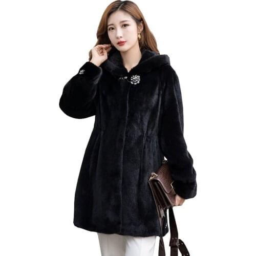 New Pop Elegant Women Winter Fur Coat Female Vogueable Hooded Thick Warm Jacket Lady Plus Size Loose Faux Fox Fur Coats G219