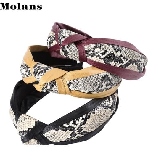 MOALNS Snake Print PU Headband Women Girls Knotted Hair Bands Wide-brimmed Head Hoop Bezel Hair Accessories Headwear