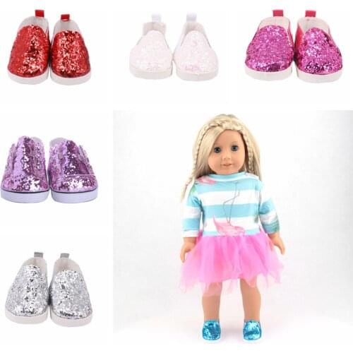 6 Colors 7Cm Doll Clothes Doll Shoes Sequin Shoes For 18 Inch American of Girls&43Cm Baby New Born Reborn Doll Toy 1/3 BJD