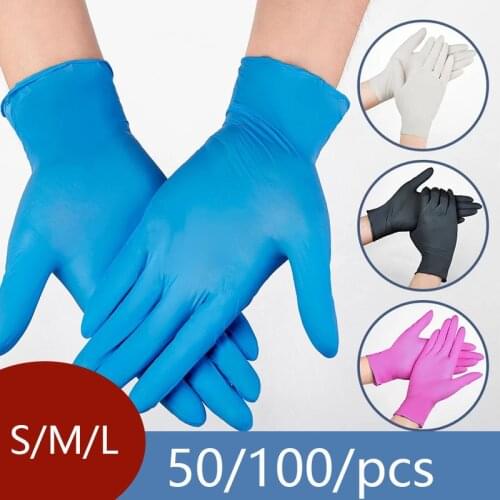 Nitril Gloves 100pcs Waterproof Powder Free Latex Gloves Work Garden Household Kitchen Laboratory Cleaning Food Baking Tool