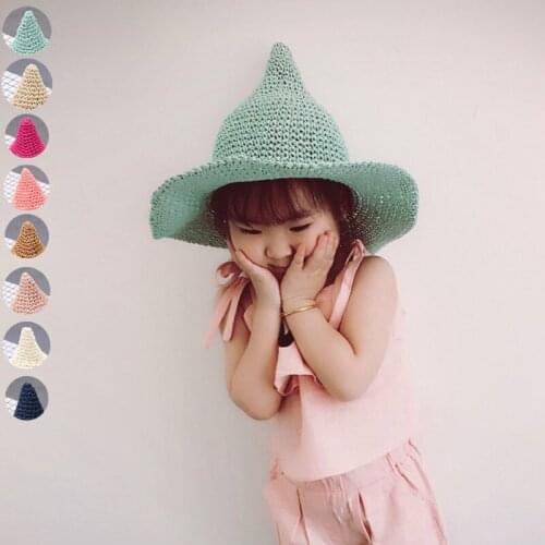 Portable Children Straw Hat Solid Color Sunscreen Beach Caps Girls Boys Witch Hats Foldable Knitted Cap Kids Sun Hats