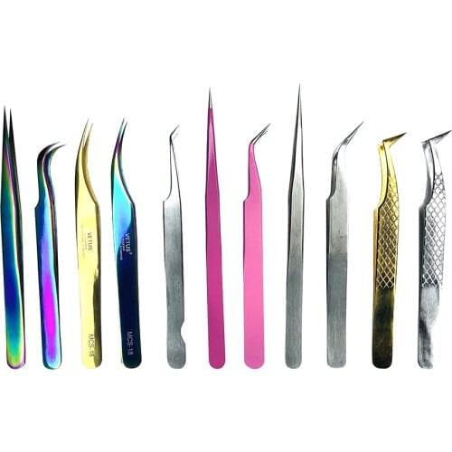 VLASH Professional Eyelashes Tweezers For Lashes Extension Nipper Stainless Steel Eyelash Extension Tweezers Set