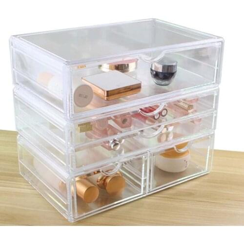 HUNYOO Transparent mMkeup Storage Perfume Bottles Holder box Large Acrylic Cosmetics Makeup Organizer With Drawers Jewelry box