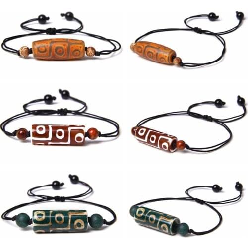 Retro Natural Tibetan green black orange Dzi Agates Bracelets Vintage Buddha Prayer Agates Charm Black rope Bracelets jewelry