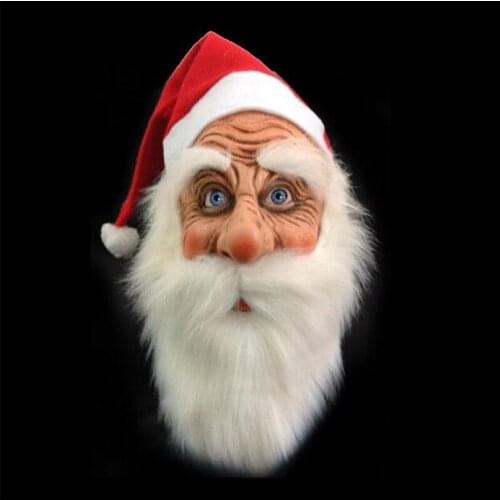 Christmas Santa Cosplay Latex Mask with Hat Funny Novelty Christmas Gift Props Parents Makeup Accessories Carnival Party
