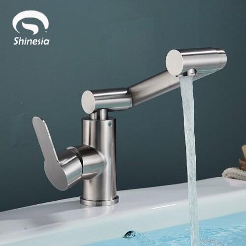 Shinesia Basin Faucet Rotatable Spout 360 Degree Rotation for Vessel Sink Deck Mounted Hot and Cold Water Mixer Tap