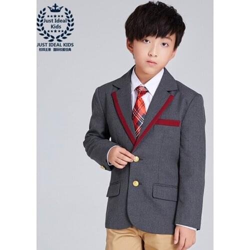 Only a jacket) Grey suit Boys Jacket student style single breasted Kids Blazers 1027