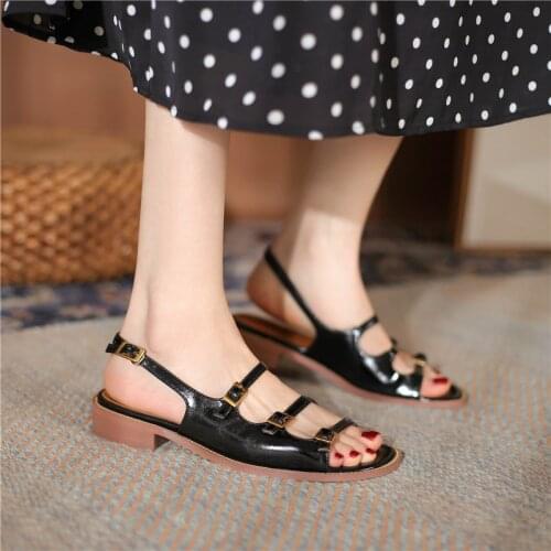2021 New Retro Vintage Women Sandals Buckle Genuine Leather Thick Heels Pumps Fashion Office Lady Casual Party Shoes Woman