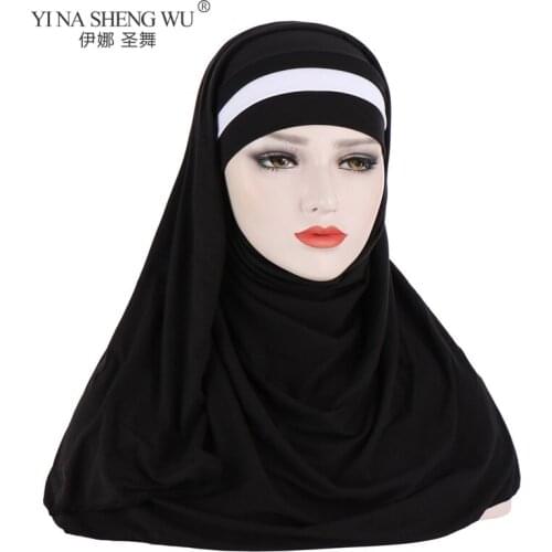 Solid Color Hair Wrap Scarf Forehead Color Jersey Hijabs Muslim Headband Fashion Style Women Turban Hair Cap Headscarf 2pcs/Set