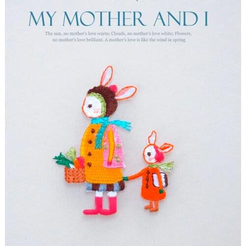 1PCS Rabbit Embroidered Patches Iron on Applique Cute Childhood MOM AND I Patches Shirt Bag Jeans Badges for Kids Clothing DIY