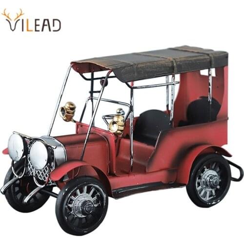 VILEAD 13cm Iron Classic Car Model Figurines Retro Nostalgic Metal Crafts Desktop Wrought Ornament Creative Home Decoration Gift
