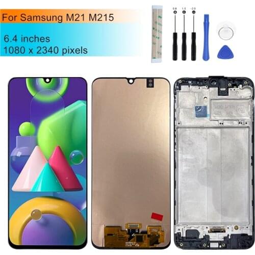 Amoled lcd for Samsung Galaxy M215 lcd touch screen Digitizer Assembly for Samsung M21 with Frame replacement repair parts 6.4"