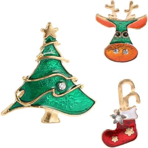 Gold Color Green Christmas Tree Soch Brooch for Women Men Jewelry