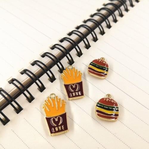 10pcs Hamburg French Fries Enamel Charms Alloy Food Pendants Earring Bracelet Dangle DIY Fashion Jewelry Accessories CUTE FX390