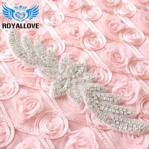 30pieces) Wholesale Handmade Hot Fix Sew On Beaded Bridal Silver Leaf shape Rhinestone Applique Wedding Sash and Belt trim