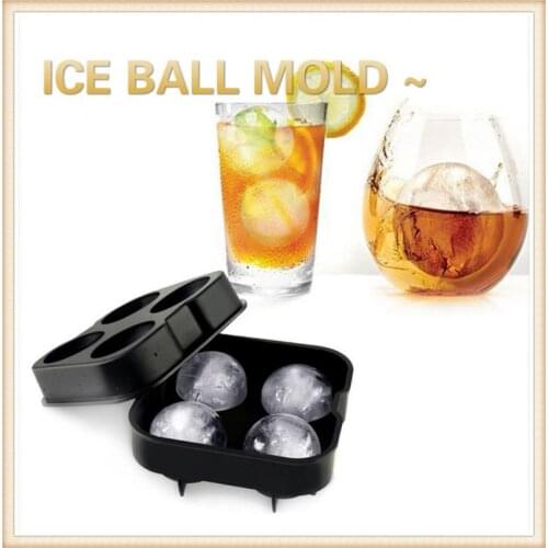 4 Grid Whiskey Ice Ball Maker Silicone Ice Tray Ball Mould With Lid Home Freezer Maker Cooler Drinking Kitchen Gadget Ice Tool