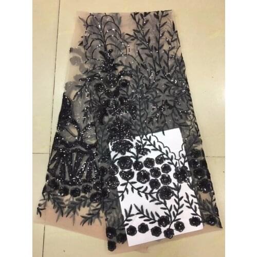 5yards /lot bb0039# black sequin luxury embroidery beige color tulle mesh lace fabric for evening dress/wedding